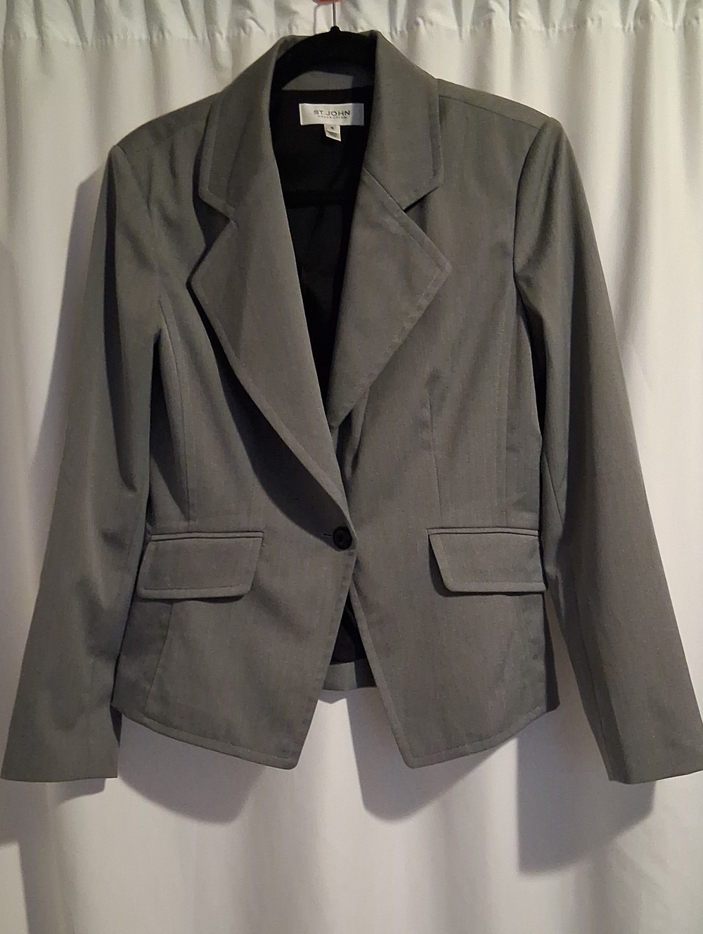 St. John Collection Sz 10 Women's Gray Blazer Jacket One Button Tailored Pockets